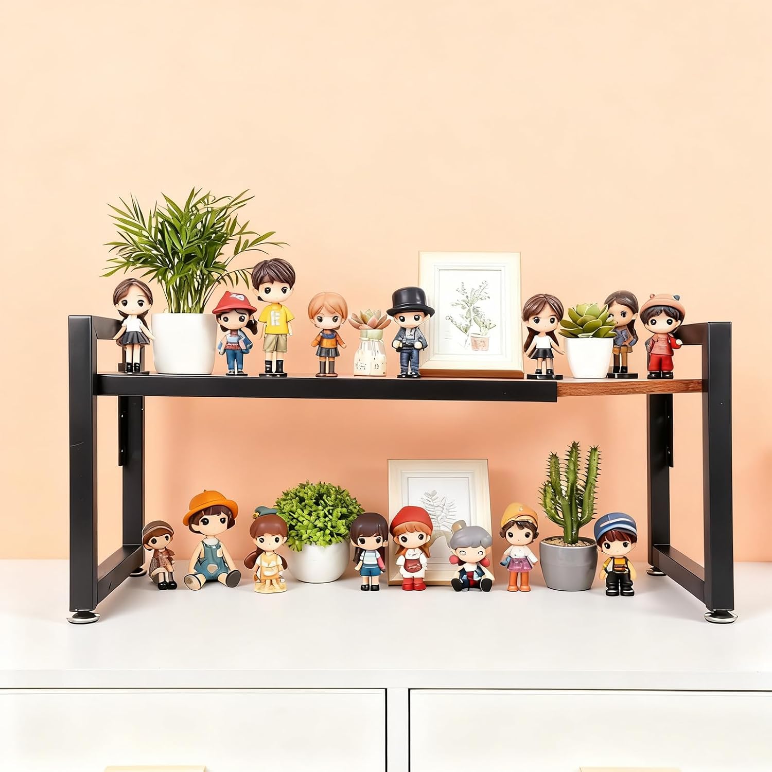 Expandable Adjustable Stackable Kitchen Organizer, Spice Rack, Cabinet Shelf for Space-Saving, Counter Shelf for Cabinets, Countertop, Cupboard, Wood and Heavy Duty Metal, Home kitchen Storage Rack