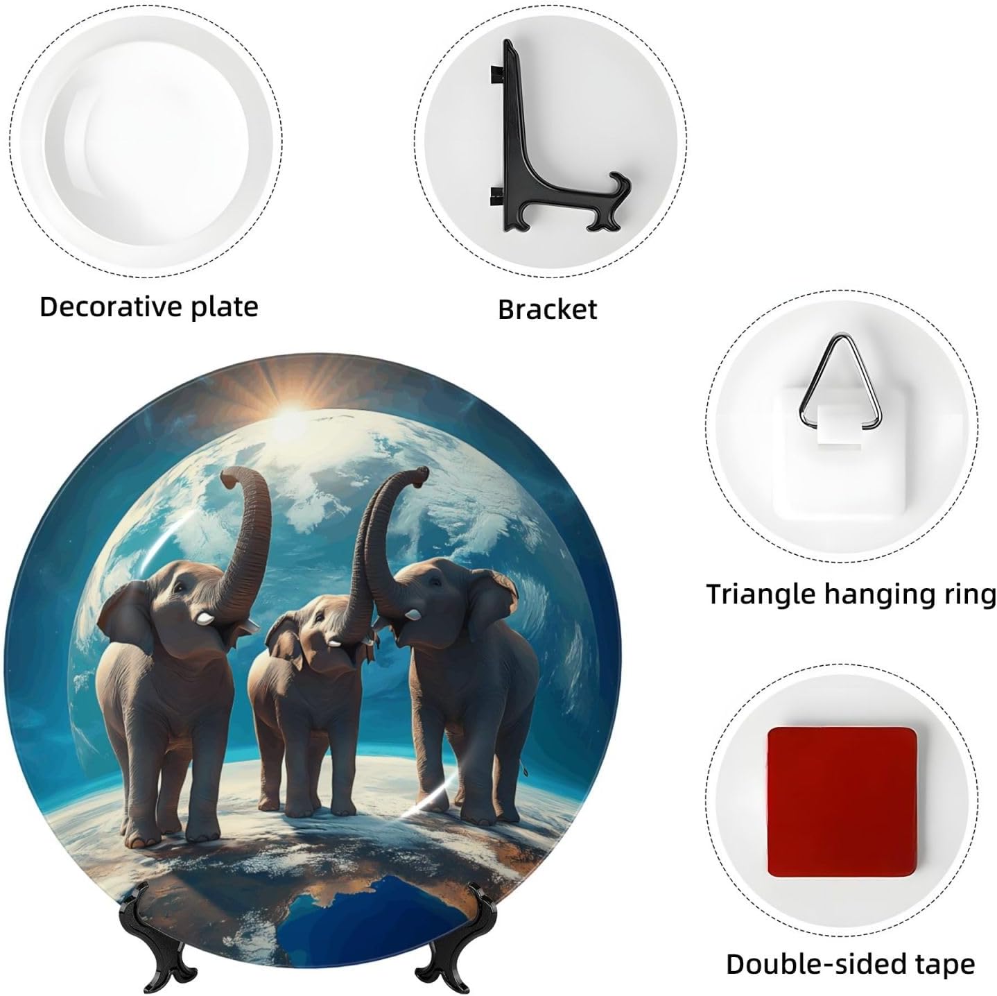 Elephants Style Ceramic Plate Display Home Display With Stand Wall Hanging Plate For Home Decor 10 Inch