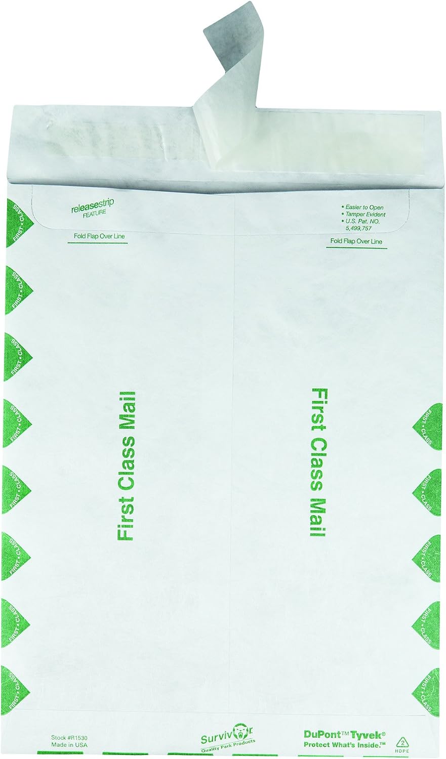 Quality Park Survivor R1530 Tyvek USPS First Class Mailer, 9 1/2 x 12 1/2, White (Box of 100) (Pack of 5)