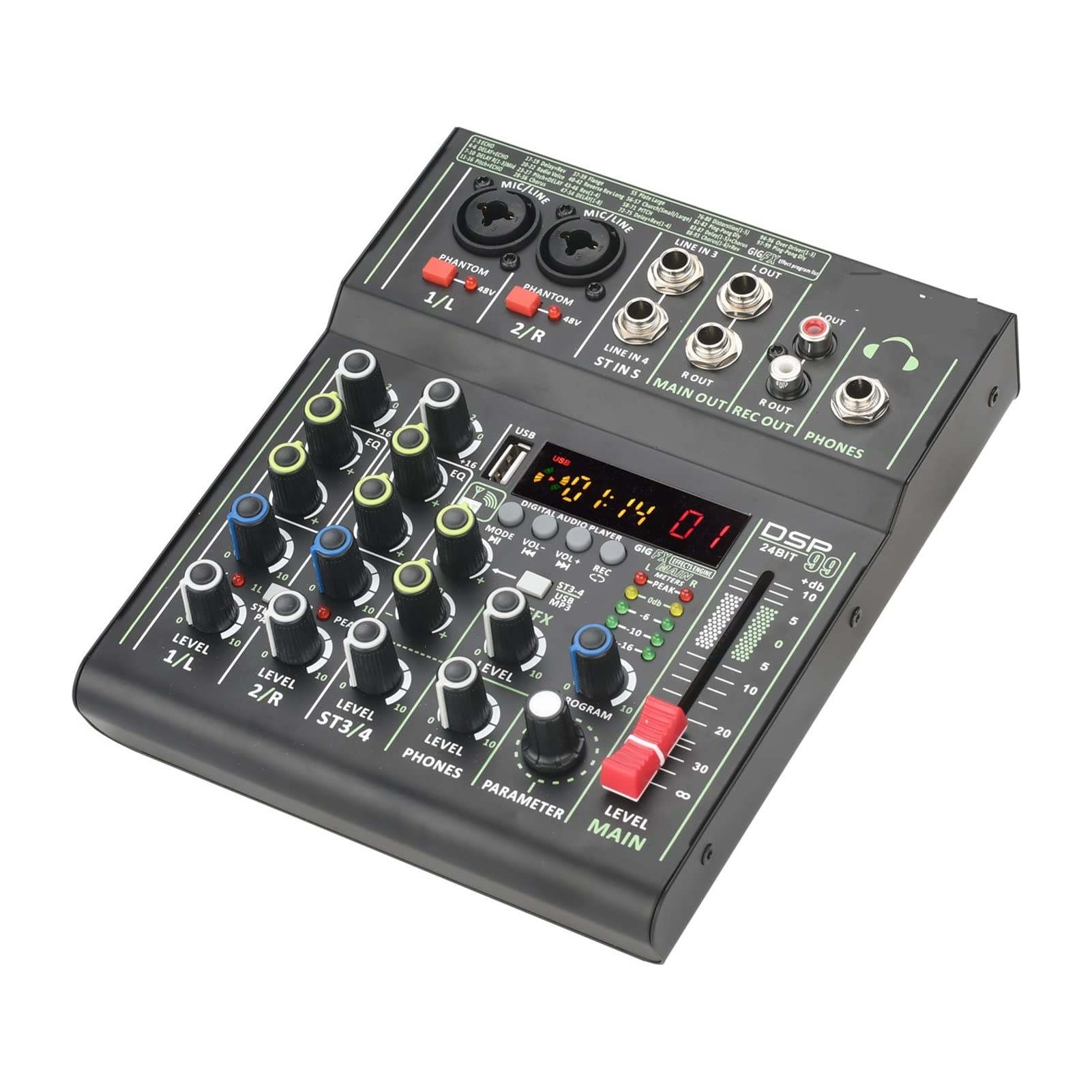 Attrezzatura per DJ per Feste Mini Mixer Audio a 4 canali individuali +48 V Phantom Power 99 Dsp Effetti Bluetooth USB Console di miscelazione dei Record di Riproduzione di Computer AM-AX3