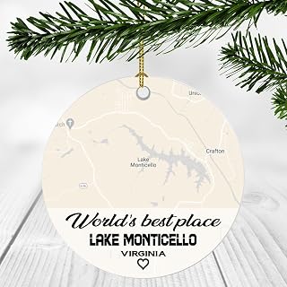 World's Best Place Lake Monticello Virginia Ornament New Home with Map City Lake Monticello VA - Housewarming Gift for Friend, World's Best Lake Monticello Ornament 3 Inch Plastic Circle