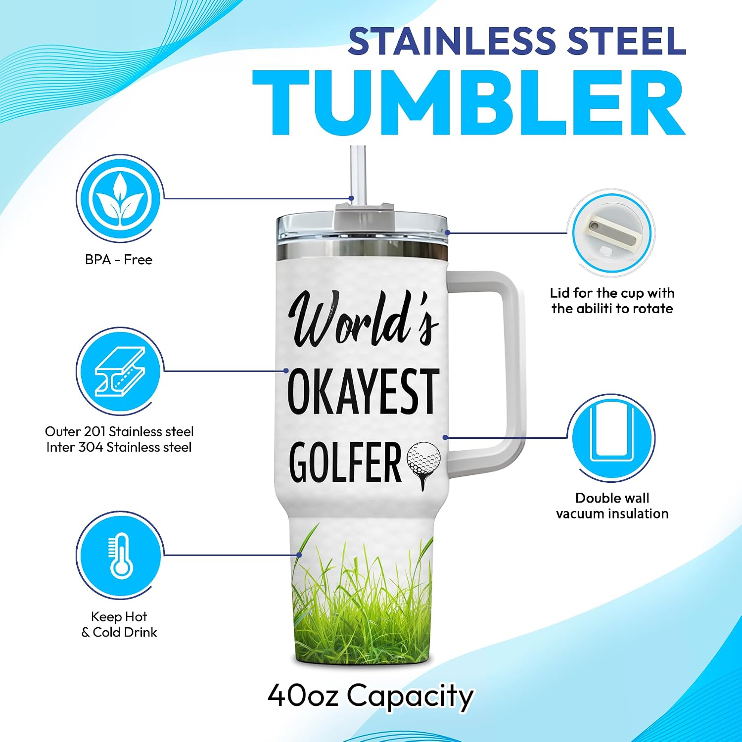 Hyturtle Personalized Golf Tumbler - Funny Golf Gifts For Men - Fathers Day Golf Gifts - Golf Lovers Gifts - Golfing Gifts Dad Golfer From Daughter - Custom Travel Coffee Cup 40oz With Lid And Straw