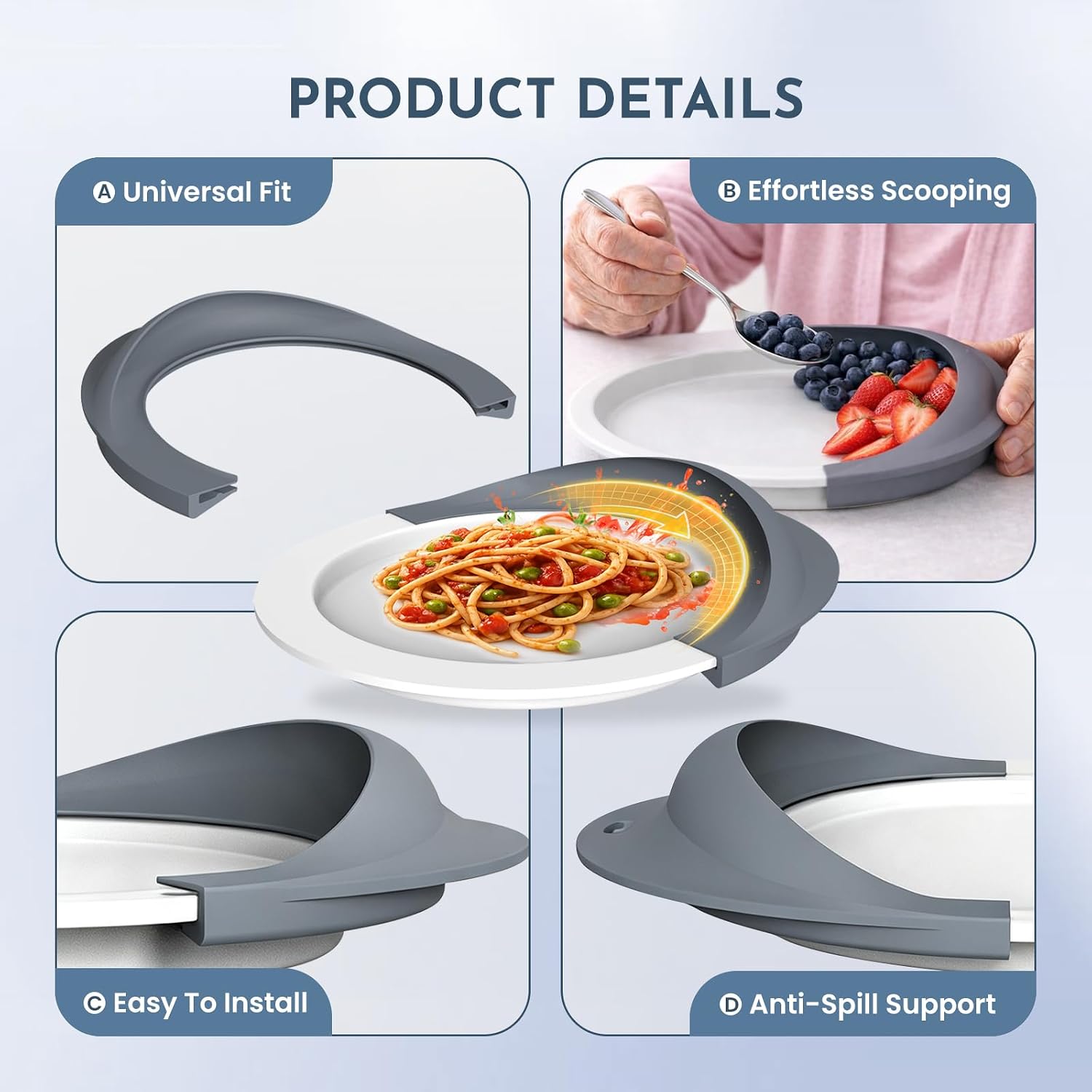 Adaptive Silicone Plate Guard for Eating Spill Proof Fits Most 7-12" Plates
