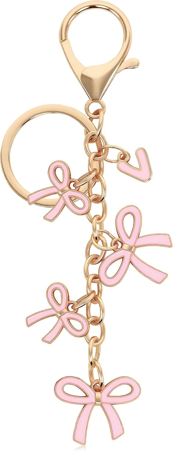 Bow Purse Charms Keychain - Pink Bow Alphabet Letter Key Chain, Bag Charms Wallet