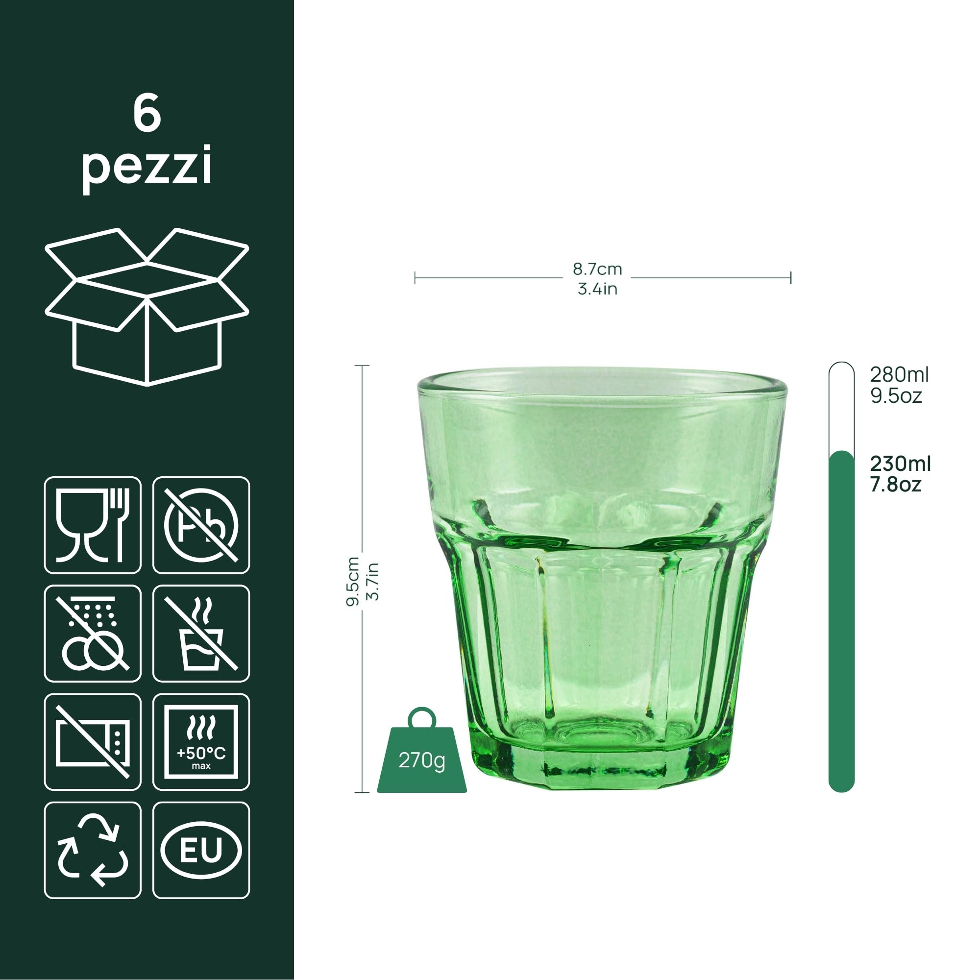 TREND FOR HOME Set Bicchieri Acqua Vetro Colorati 6 Pezzi Bicchieri Vino Colorati 280 ml Tumbler Bassi Bicchieri Piccoli Vetro Bicchieri Arcobaleno Bicchieri Vetro Bambini, Gigi Rainbow Blast