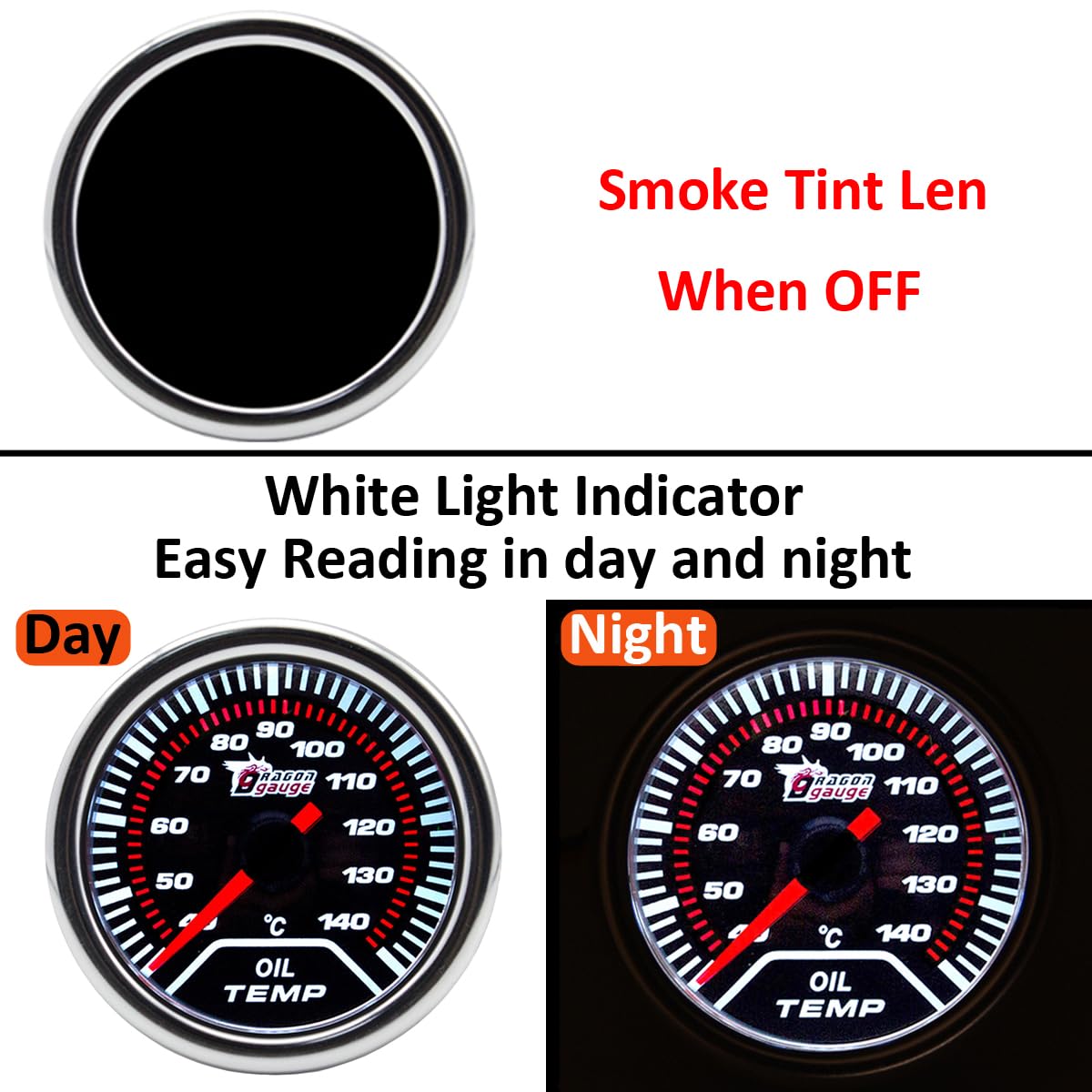 Indicatore della Temperatura dell'olio per Auto 52mm Olio Temperatura Manometro Con Sensore 12V Bianco Luce Puntatore Olio Termometro Calibro Liquido Misuratore