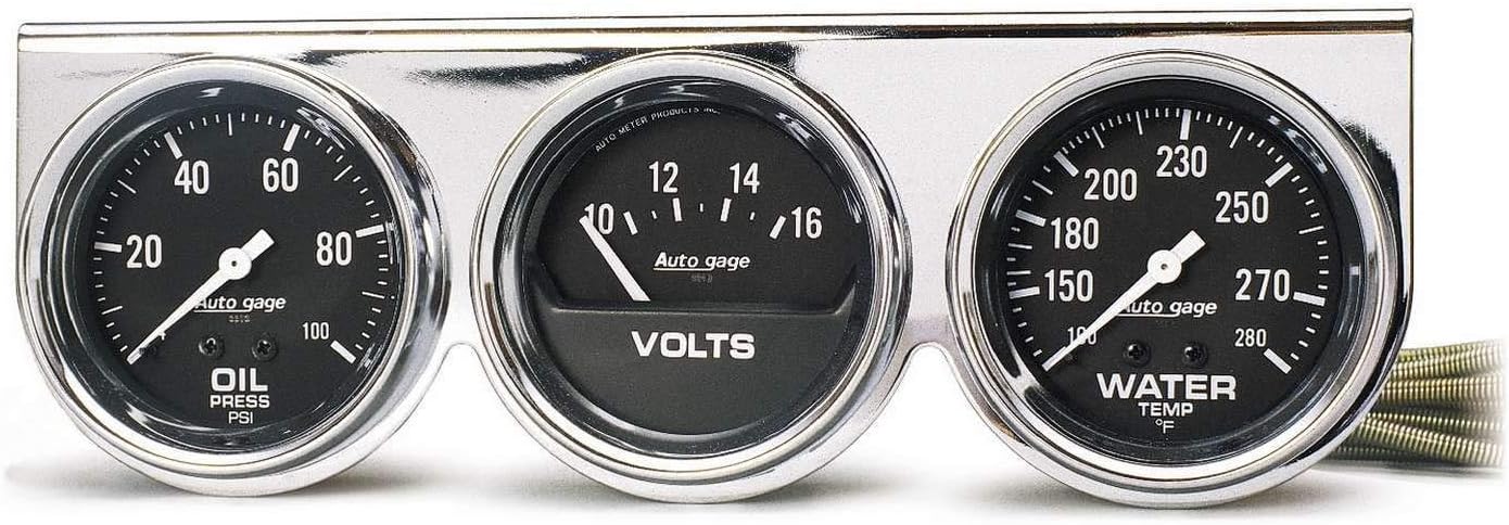 AUTO METER 2399 Autogage Black Oil/Water/Volt Gauge with Chrome Console,2.625 in.