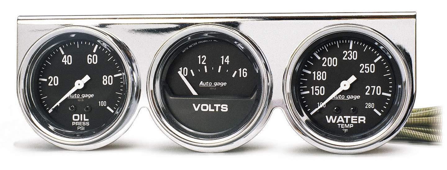 AUTO METER 2399 Autogage Black Oil/Water/Volt Gauge with Chrome Console,2.625 in.