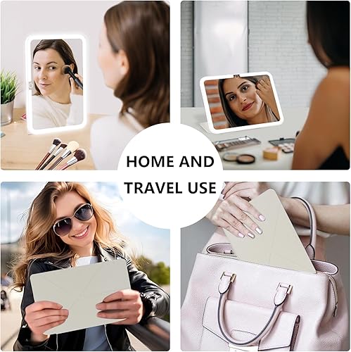 Miniatura 6 de Dear girl Espejo de maquillaje iluminado recargable con 78 LED, espejo de escritorio plegable de 9.5 x 7 pulgadas con modo verticalpaisaje, espejo
