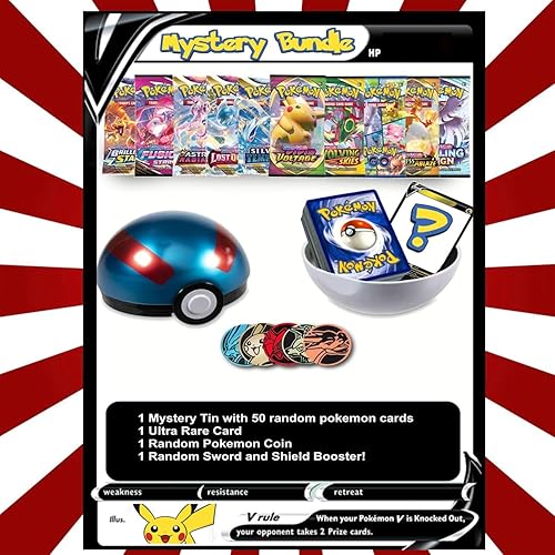 Pokemon TCG - Paquete de fiesta (50 tarjetas surtidas en una lata, 1 tarjeta ultra rara, 1 paquete de refuerzo sellado de fábrica, 1 moneda)