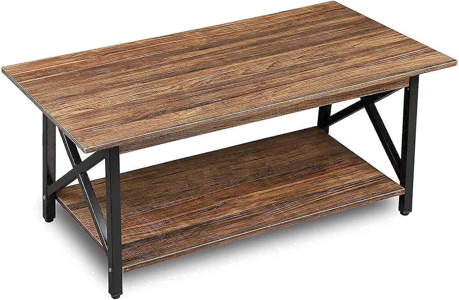GreenForest Coffee Table and End Tables Set of 2 Industrial Metal Legs with Storage Shelf for Living Room, Easy Assembly, Rustic Walnut : Home & Kitchen