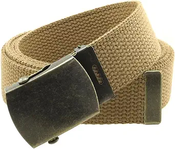Canvas Web Belt Military Style with Antique Brass Buckle and Tip 50" Long
