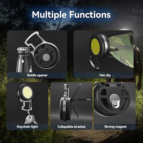 Miniatura 2 de 2 linternas pequeñas de llavero, 600 lúmenes LED recargable, mini linterna, 4 modos de luz, llavero COB, luz de bolsillo, con soporte plegable,