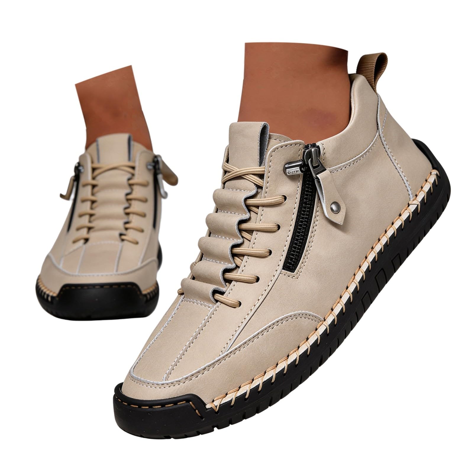 Sandalias de hombre bajas de piel – Zapatillas de goma para hombre cerradas zapatillas de trabajo transpirables antideslizantes zapatillas con cordones elegantes suela suave cómodas negras primavera