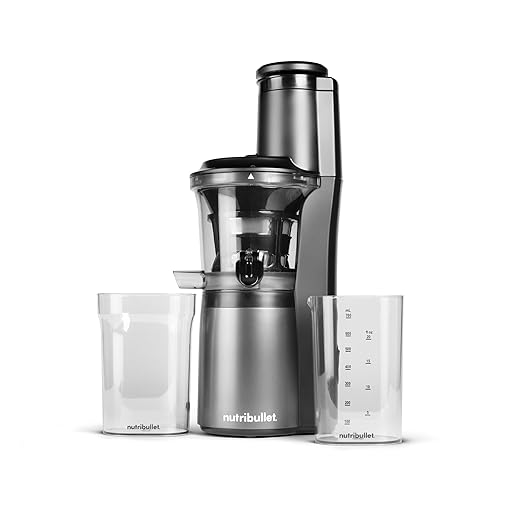 nutribullet Slow Juicer, Slow Masticating Juicer Machine, Easy to Clean, Quiet Motor & Reverse Function, BPA-Free, Cold Press Juicer with Brush, 150 Watts, Charcoal Black, NBJ50300