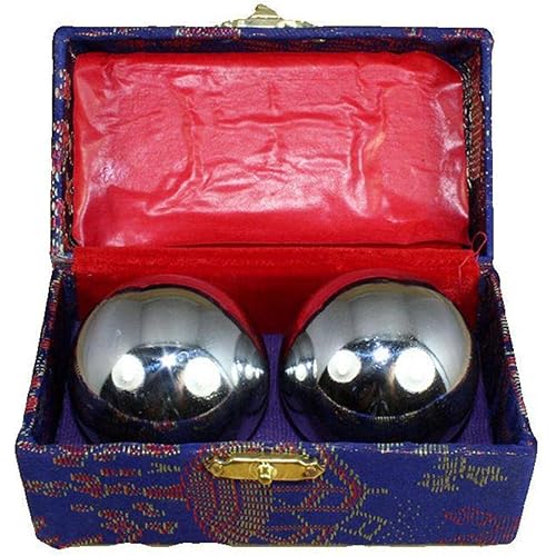 2pcs Baoding Balls Chinese Health Exercise Stress Balls with Box Meditation Massage Handball(Silver,Dia 1.49inch,Box Color Random)