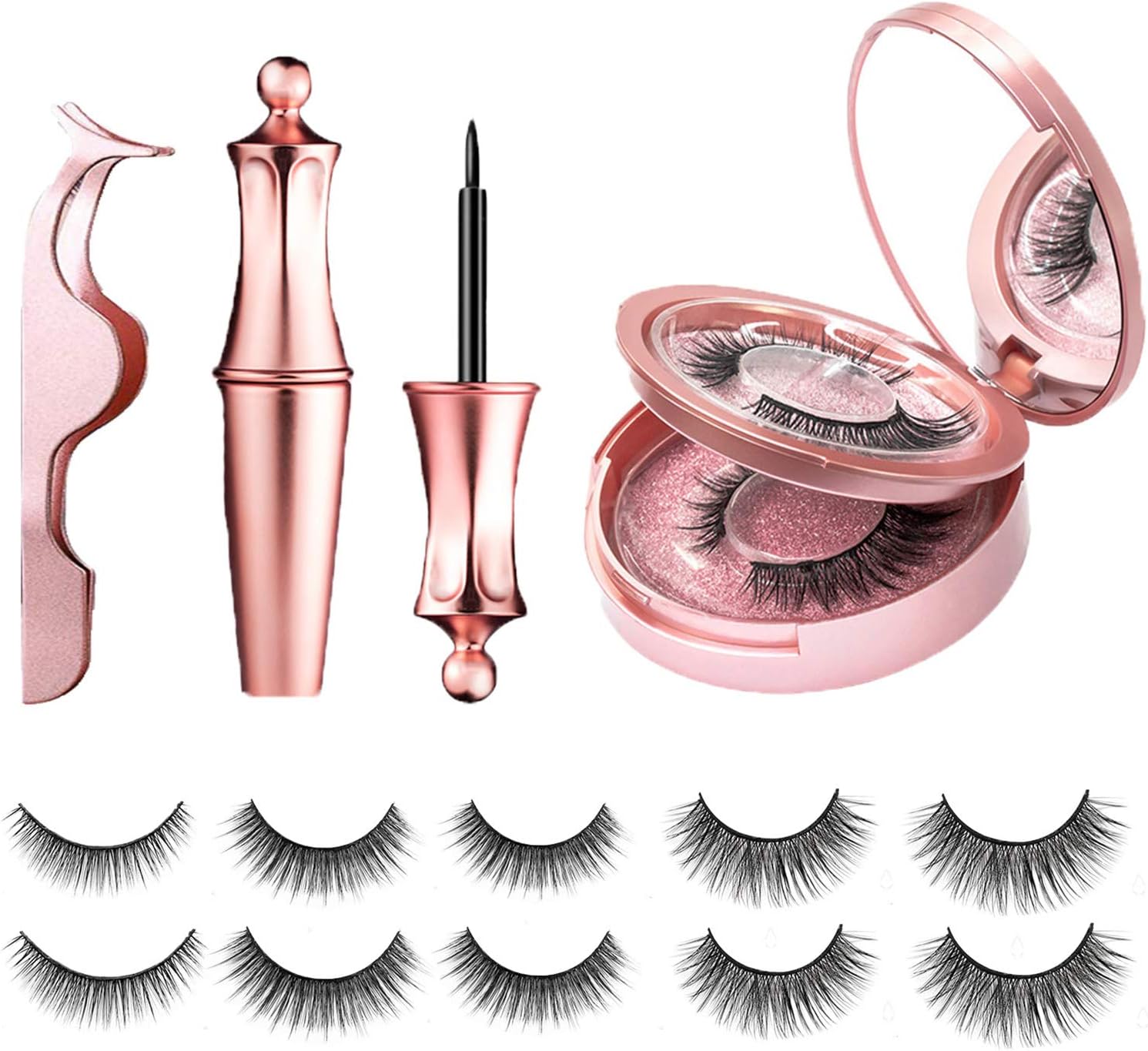 [5 Pairs] Magnetic Eyelashes and Eyeliner Kit, Lanvier Reusable 3D Magnetic False Lashes Extension No Glue Needed - Black