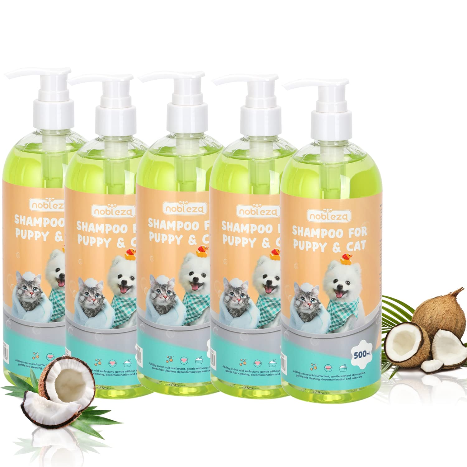 Nobleza Champú para Perros y Gatos, Higiene, Desinfectante de Piel Sana, Hidratante, Champú Cachorros y Gatito Piel Sensible, con Fragancia de Coco Natural - 2.5L