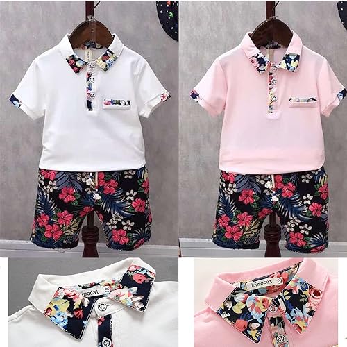 Miniatura 2 de Kimocat Conjunto de ropa casual de verano con estampado floral de manga corta y pantalones cortos para niños