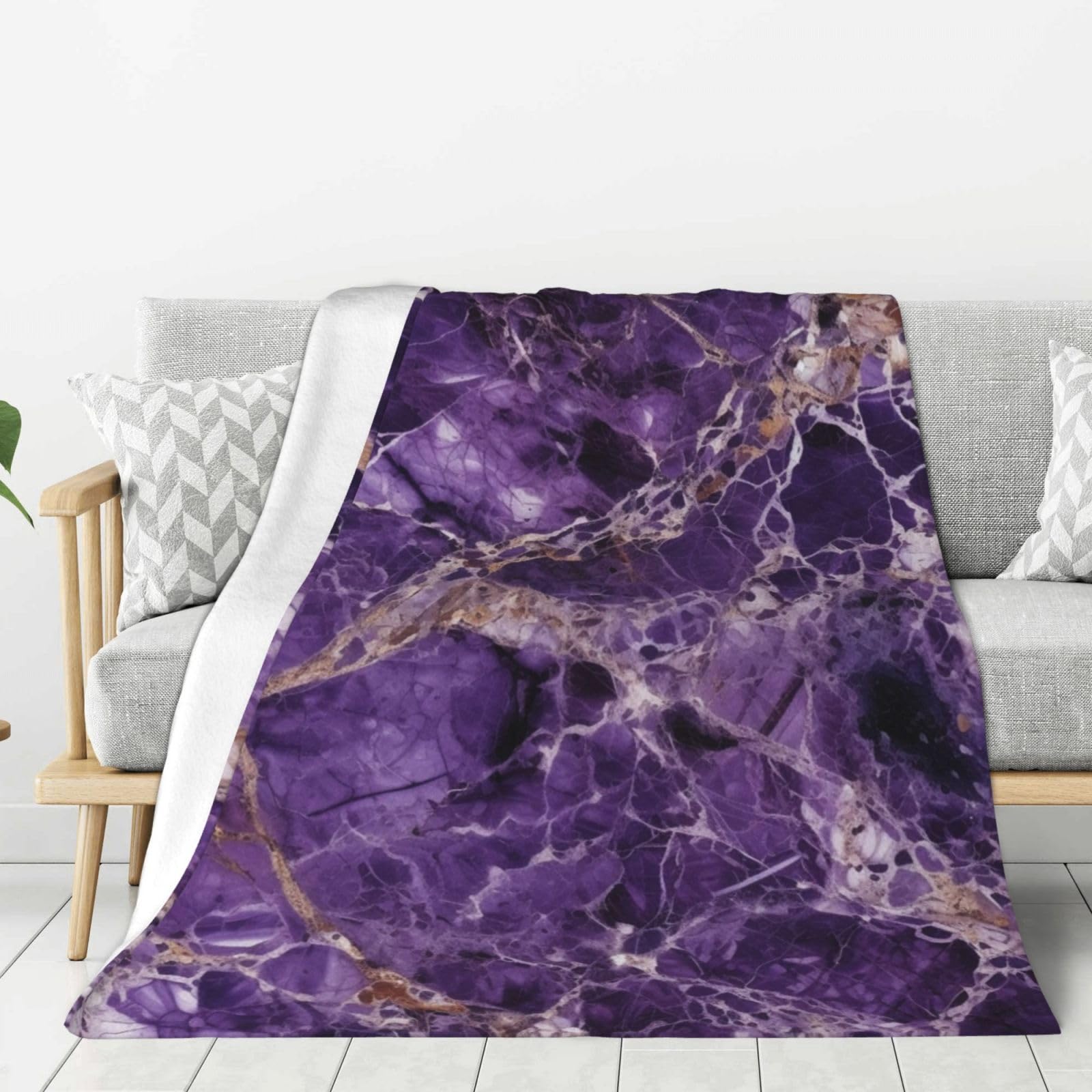 Couverture polaire douce de luxe violet marbré pour lit toutes saisons