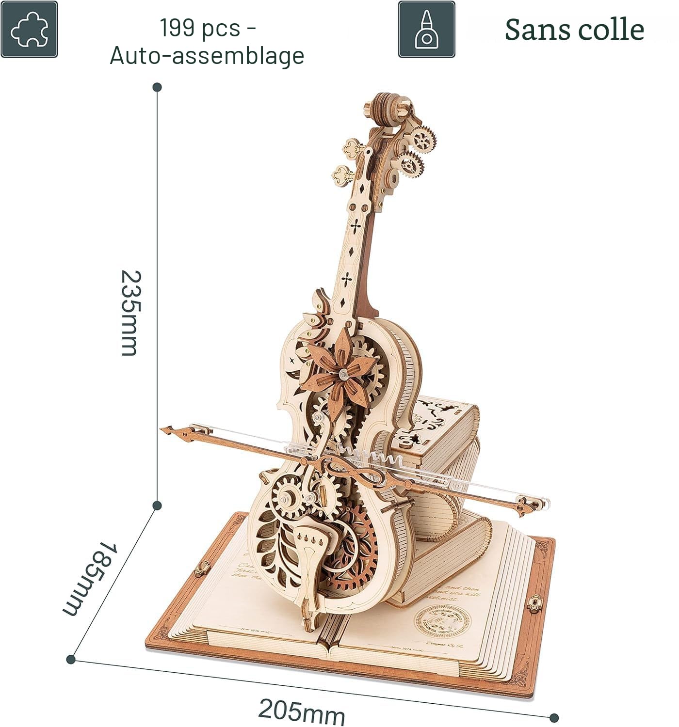 ROBOTIME Puzzle 3D en Bois pour Adultes - Boîte à Musique Violoncelle - Kit de Maquette d'engrenage de Construction - Décoration Exquise Cadeaux