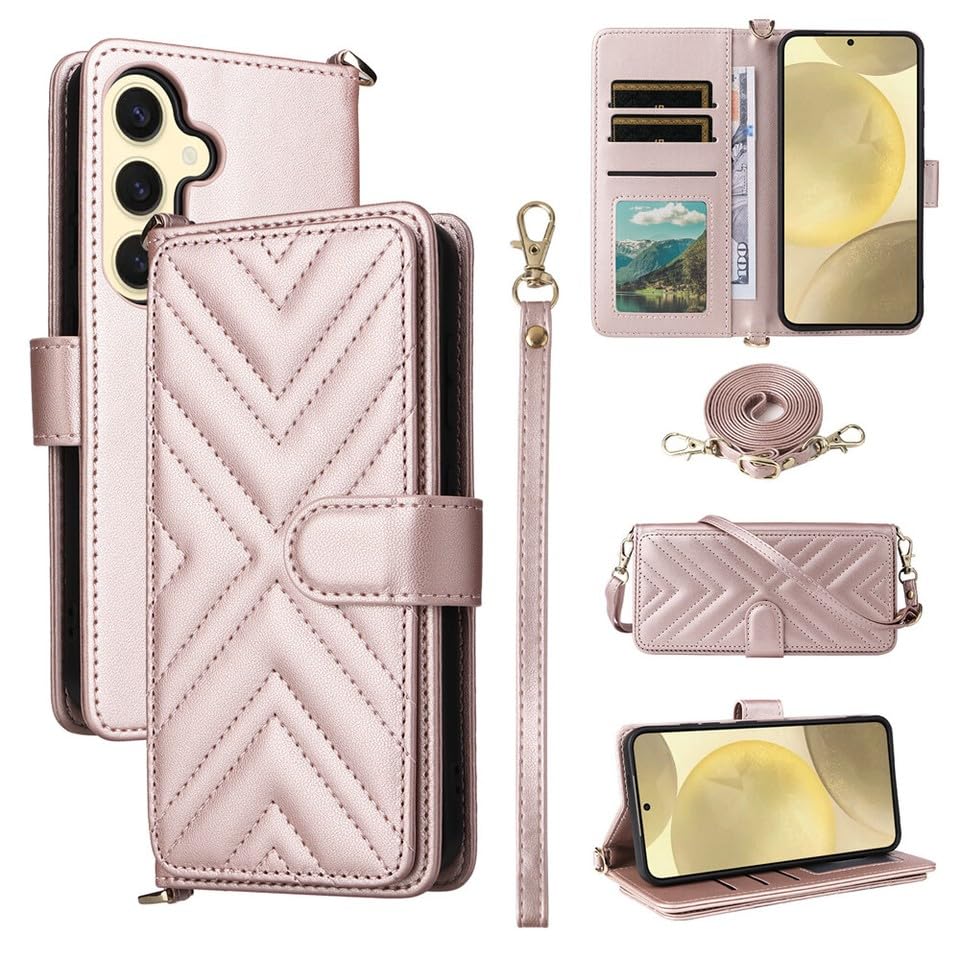 Étui en cuir Samsung Galaxy S23 FE à rabat premium couleur or rose