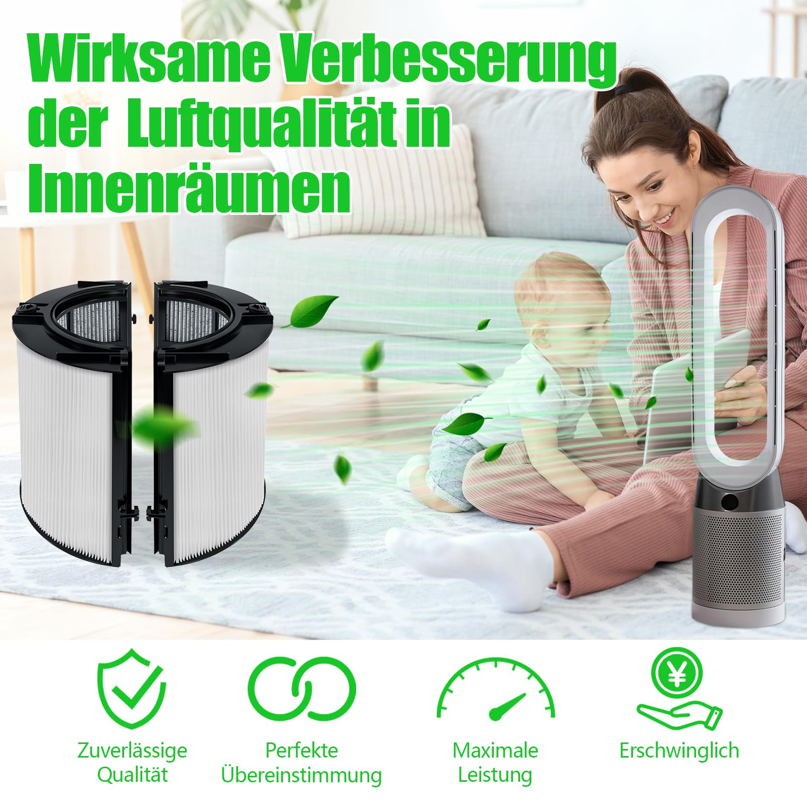Filtro HEPA 2 in 1 e filtro a carbone attivo per purificatore d'aria DP04 HP04 HP06 HP07 HP09 PH01 PH02 PH03 TP04 TP06 TP07 TP09,360°Glass H13 Grade True HEPA e filtro di ricambio a carbone