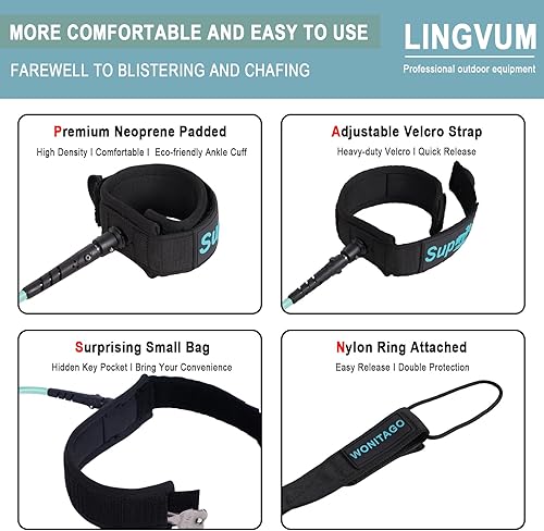 Miniatura 4 de Correa de SUP en espiral de alta calidad para tabla de remo de pie, cuerda de pierna, correa de muñeca para tabla de surf, tabla de remo, tabla