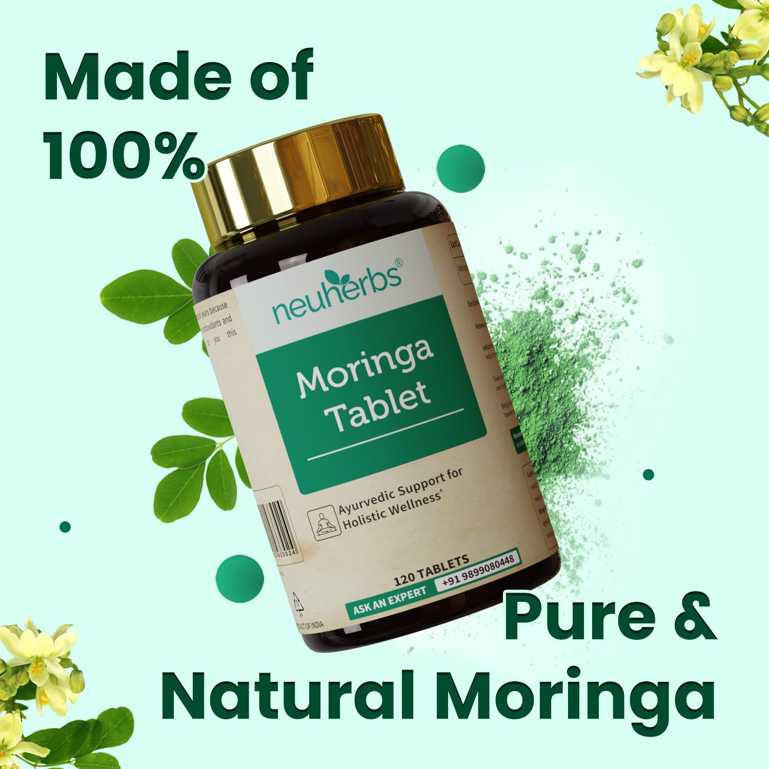 Neuherbs Moringa 500mg Tablets - 120 Count | Drumstick Leaf Supplement for Energy, Immunity, Digestion & Heart Wellness | Moringa Oleifera Herbal Formula | No Artificial Preservatives — Amazon image 3