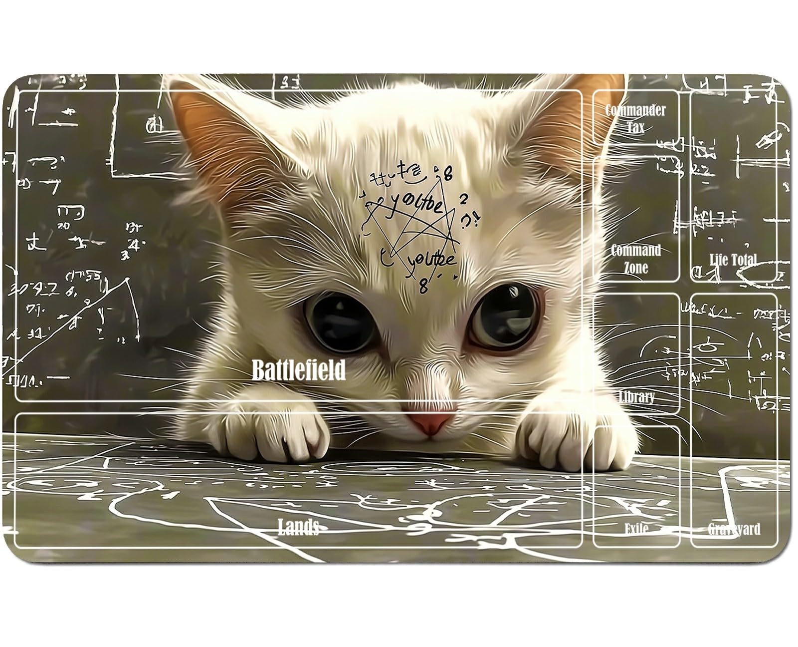 RWUTYTIUL Cat Blackboard for MTG Playmat 24 X 14 Inch, Stitched Card Game Mat for Commander Board TCG RPG CCG Desktop Tablet Mouse Pad for Enthusiasts Playing Accessories — image 1
