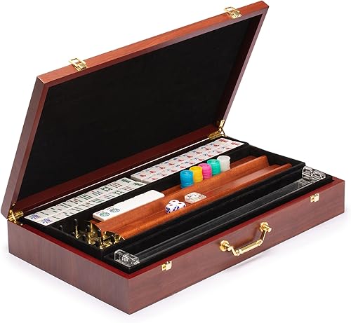 Miniatura 4 de Yellow Mountain Imports American Mahjong Set Little Birdie con funda de madera estantes de madera con empujadores acrílicos monedas de puntuación