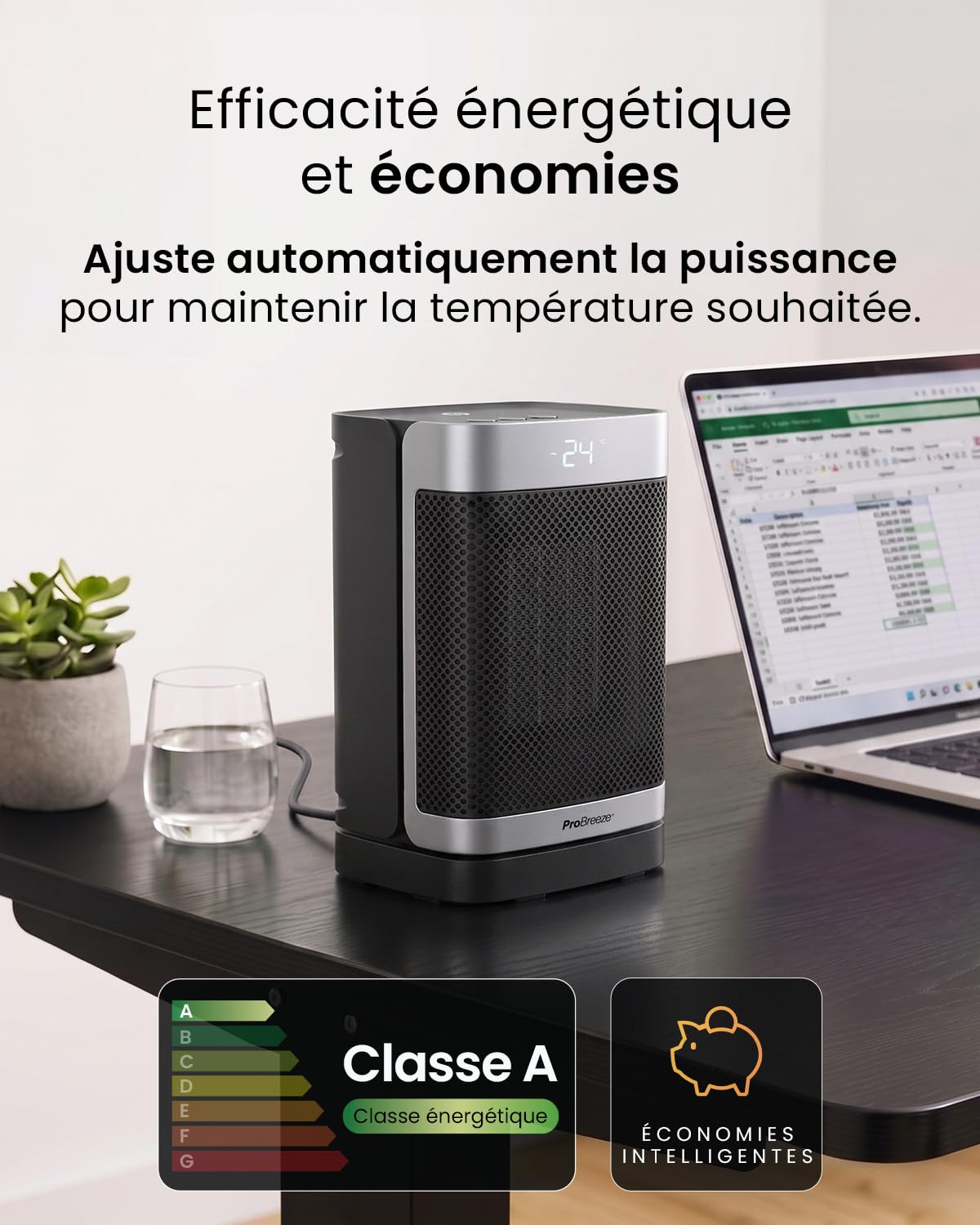 Pro Breeze Themacube mini Chauffage d'Appoint 1500W Céramique Soufflant Oscillant - Radiateur Électrique Mobile, Mode Ventilateur 2-en-1, Thermostat Éco, Télécommande, Écran Tactile Silencieux