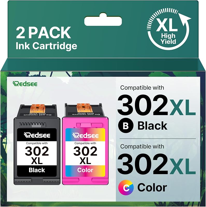 Redsee 302XL Cartuchos de Tinta Remanufacturado para HP 302 XL Negro y Color Cartucho de Tinta 302 Impresora Compatible para HP Envy 4524 4520 4527 DeskJet 3630 2130 OfficeJet 3831 3835 5230(2-Pack)