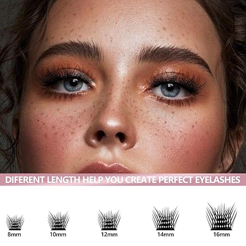 Miniatura 6 de MilyBest Kit de extensión de pestañas, 192 unidades de racimos de pestañas rizadas D, pestañas individuales en racimo y sello, removedor de