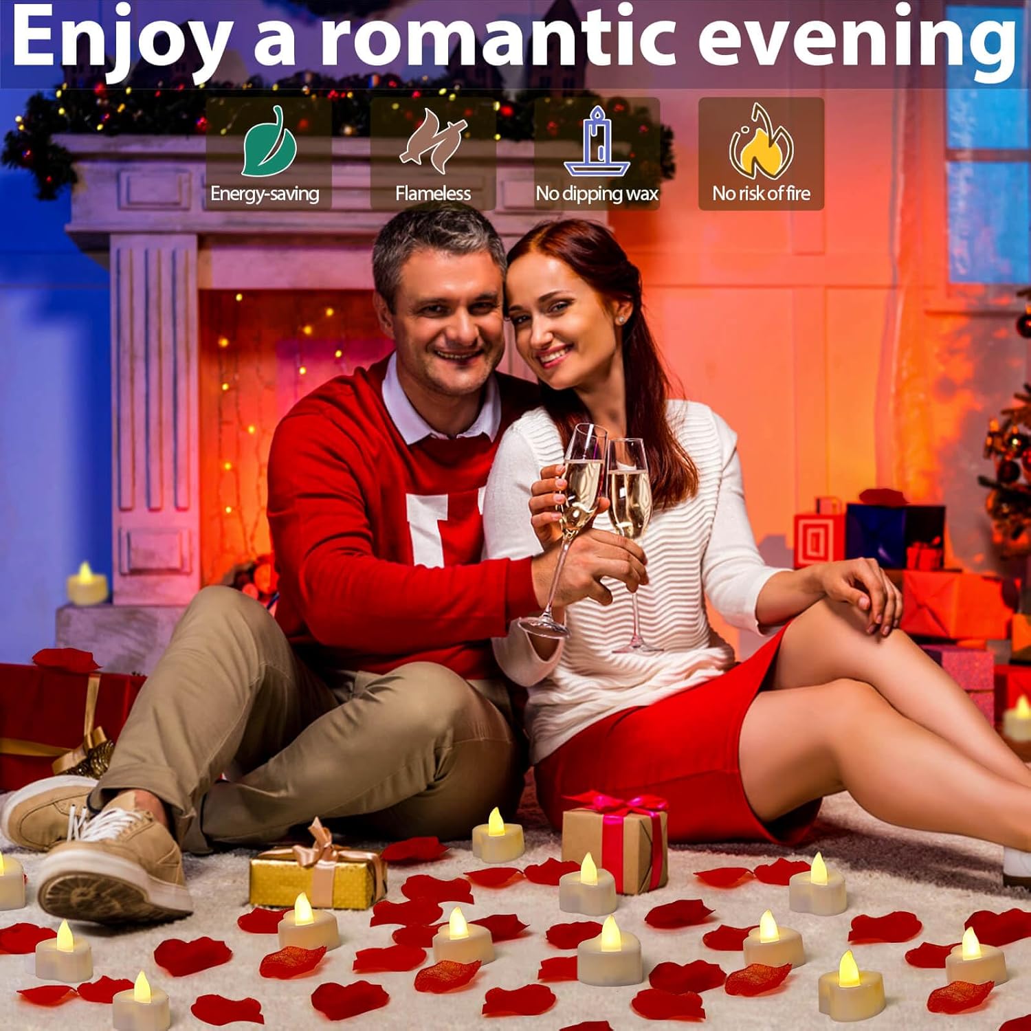 Audab Rose Petals and Candles Set for Romantic Decorations, 48 Romantic Candles with 4000 Fake Rose Petals for Special Night, Hotel Room, Date Night, Bedroom, Valentine's Day Decorations - Image 7