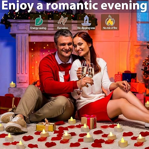 Miniatura 7 de Audab Juego de pétalos de rosa y velas para decoraciones románticas, 48 velas románticas con 4000 pétalos de rosa falsos para noche especial,