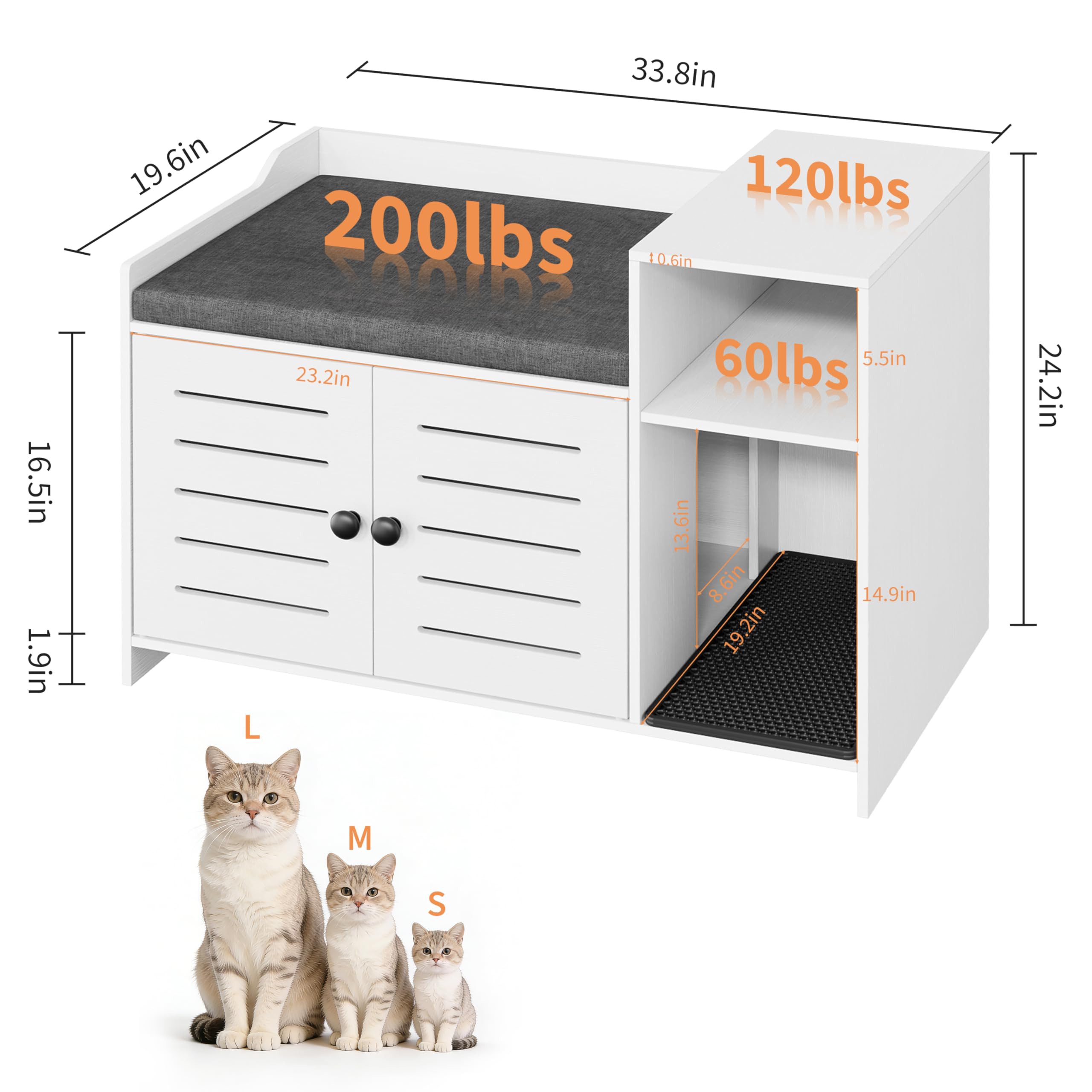 Cat Litter Box Enclosure, Hidden Litter Box Cabinet Furniture with Scratch Pad, Farmhouse Indoor Cats House with Storage Layer for Hallway, Bedroom - image 3