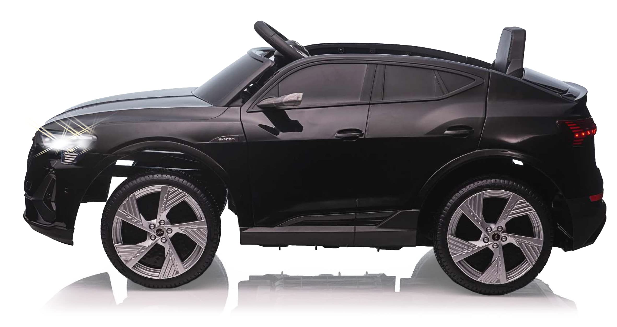 JAMARA 461821 Ride-on Audi e-tron Sportback 12 V Softanlauf, 2 marce, 2,4 GHz per funzionamento multiplayer, licenza ufficiale, auto elettrica, nero