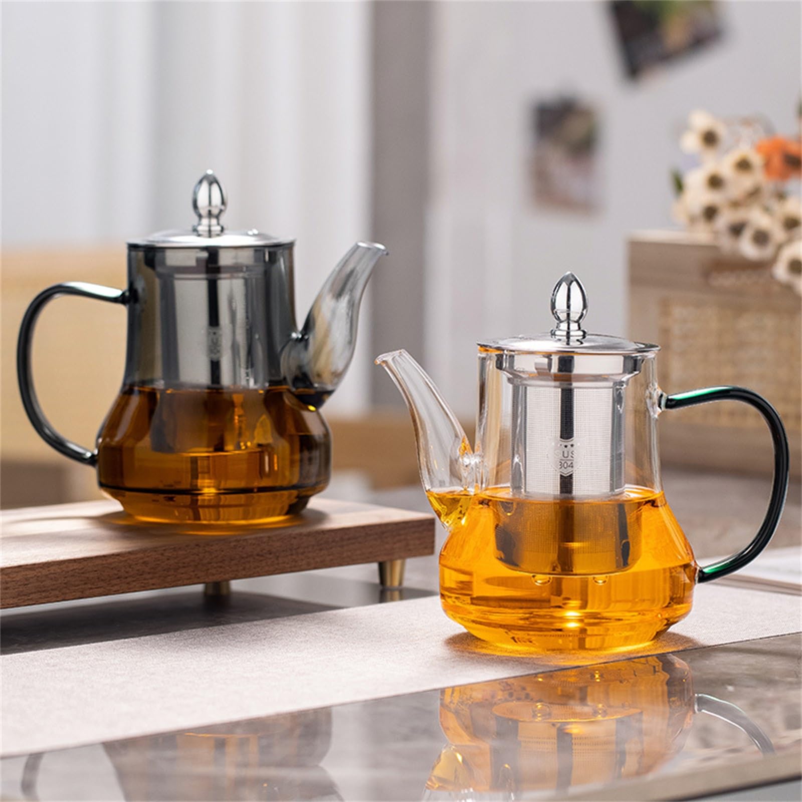 Teiera in Vetro Resistente alle Alte Temperature con beccuccio Lungo, Ideale per tè in Fiore e tè Sfuso.(Trasparente 750ml)