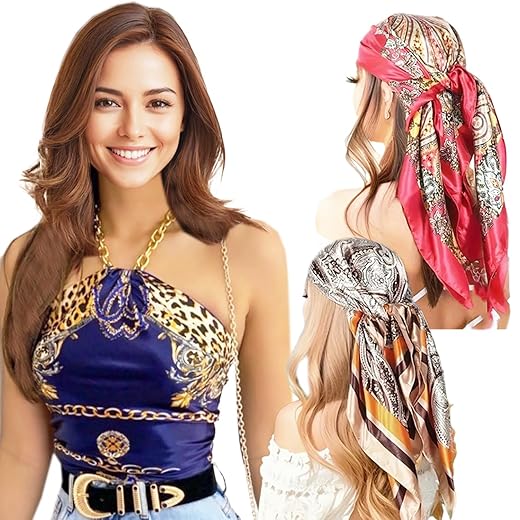 Genérico - Kit 3 Lenço Cetim Grande Estampas Sortidas - Camponesa Bandana Cabelo Cropped Echarpe Bbb Famosos