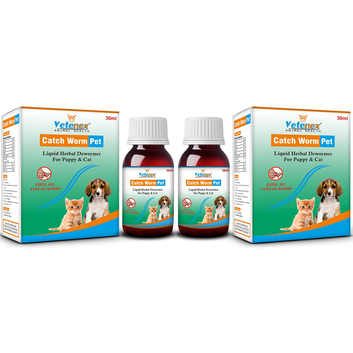 VETENEX Catch Worm Pet - Herbal Dewormer for Puppy and Cats (30 ml x 2) Combo - Pack of 2 (B0C55JK3YG) Amazon Price History, Amazon Price Tracker