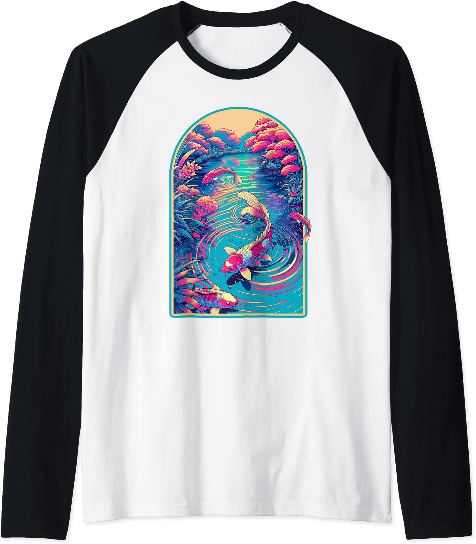 Japanese Koi Fish Synthwave Outrun Retrowave Aesthetic Raglan Baseball Tee
