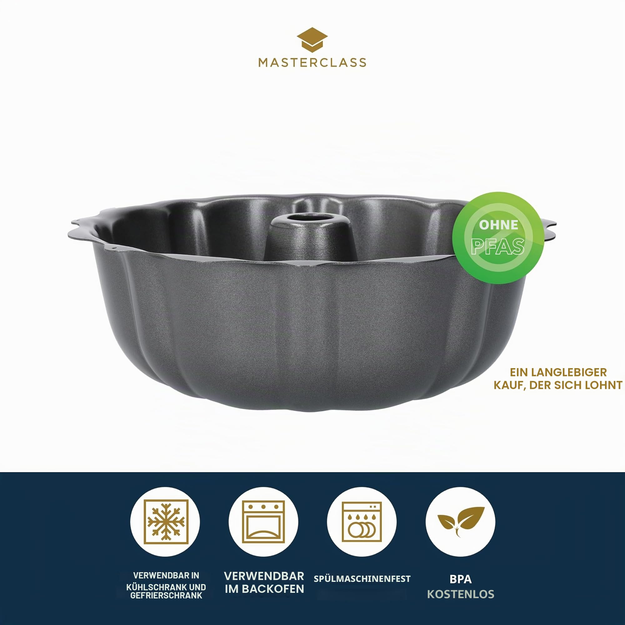 MasterClass Antihaft-Napfkuchen/Gugelhupf-Backform, Stahl, Grau