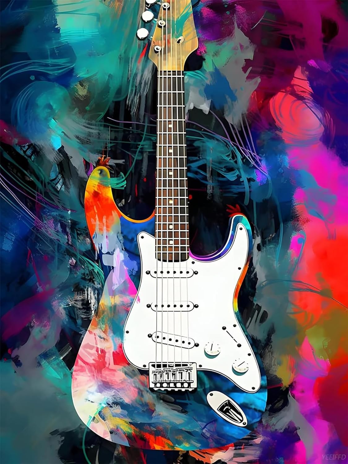YEEIFFD DIY Colorful Diamond Painting, Electric Guitar Diamond Painting Kits for Adults, Full Drill Diamond Arts and Crafts, Wall Art Decor Music Room Decor 12x16 inch