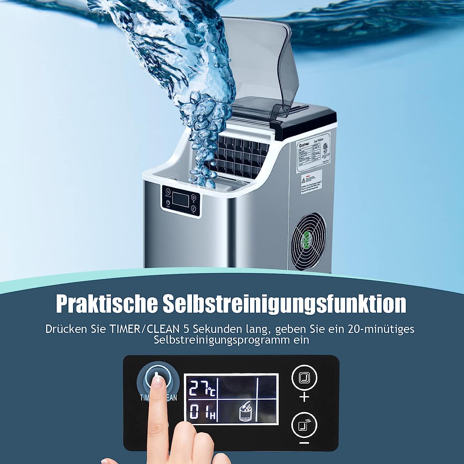 GOPLUS Eiswürfelmaschine, 18 kg/24 Std. Eiswürfelbereiter, Ice Cube Maker mit 3,2 L Wassertank & 1,2 kg Eiskorb & Eiswürfelschaufel, 24 Eiswürfel in 15-20 Minuten, Für Haus Büro Party