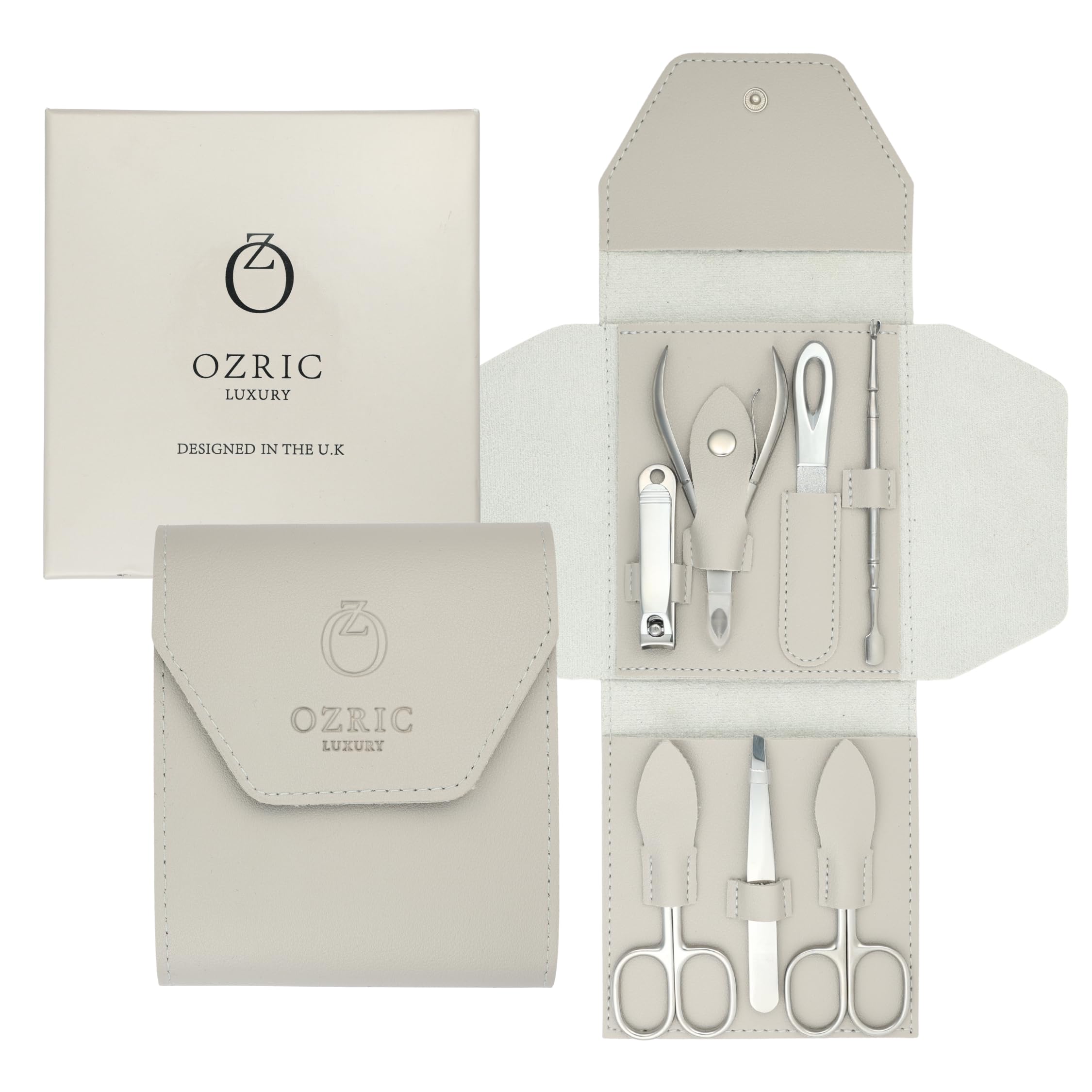 Ozric Manicure Set -7 Pcs Stainless Steel Pedicure & Nail Care kit with Nail Clipper, File, Tweezer, Cuticle Nipper