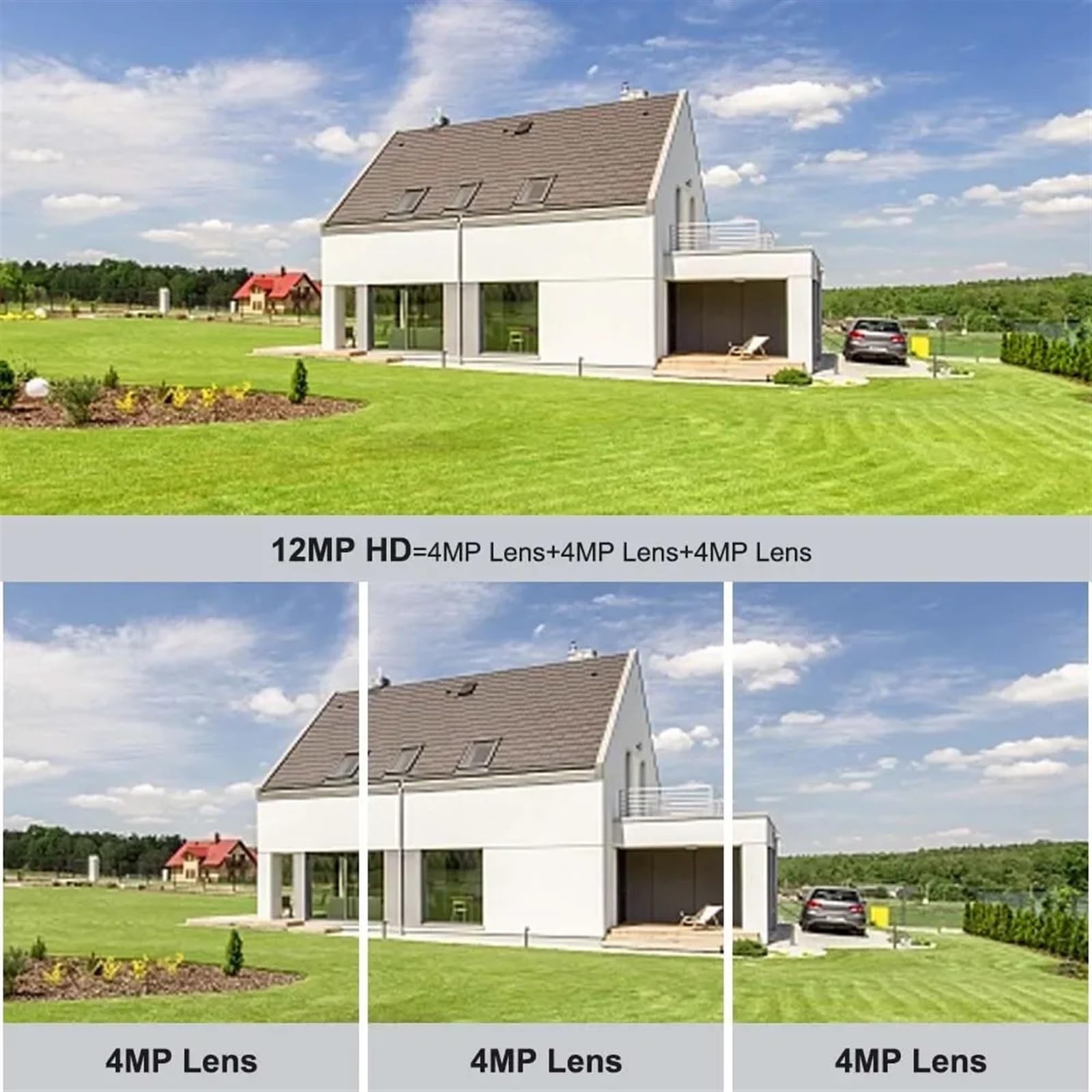 Kamera bezpieczeństwa, 12MP 6K PTZ kamera z trzema ekranami zewnętrzna trzy ekrany ochrona automatyczne śledzenie wykrywanie ruchu IP typu Survalance(Camera Add 32G SD)