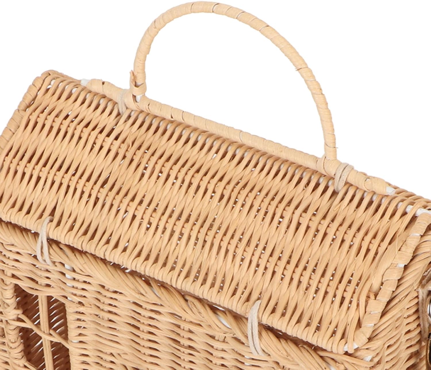 BEIJIALY Rattan Storage Basket Bag, Handwoven Rattan Bag House Shape Portable Handle Adjustable Strap Rattan Shoulder Bag Decorative Hand Woven Shelf Organizer Photo Props