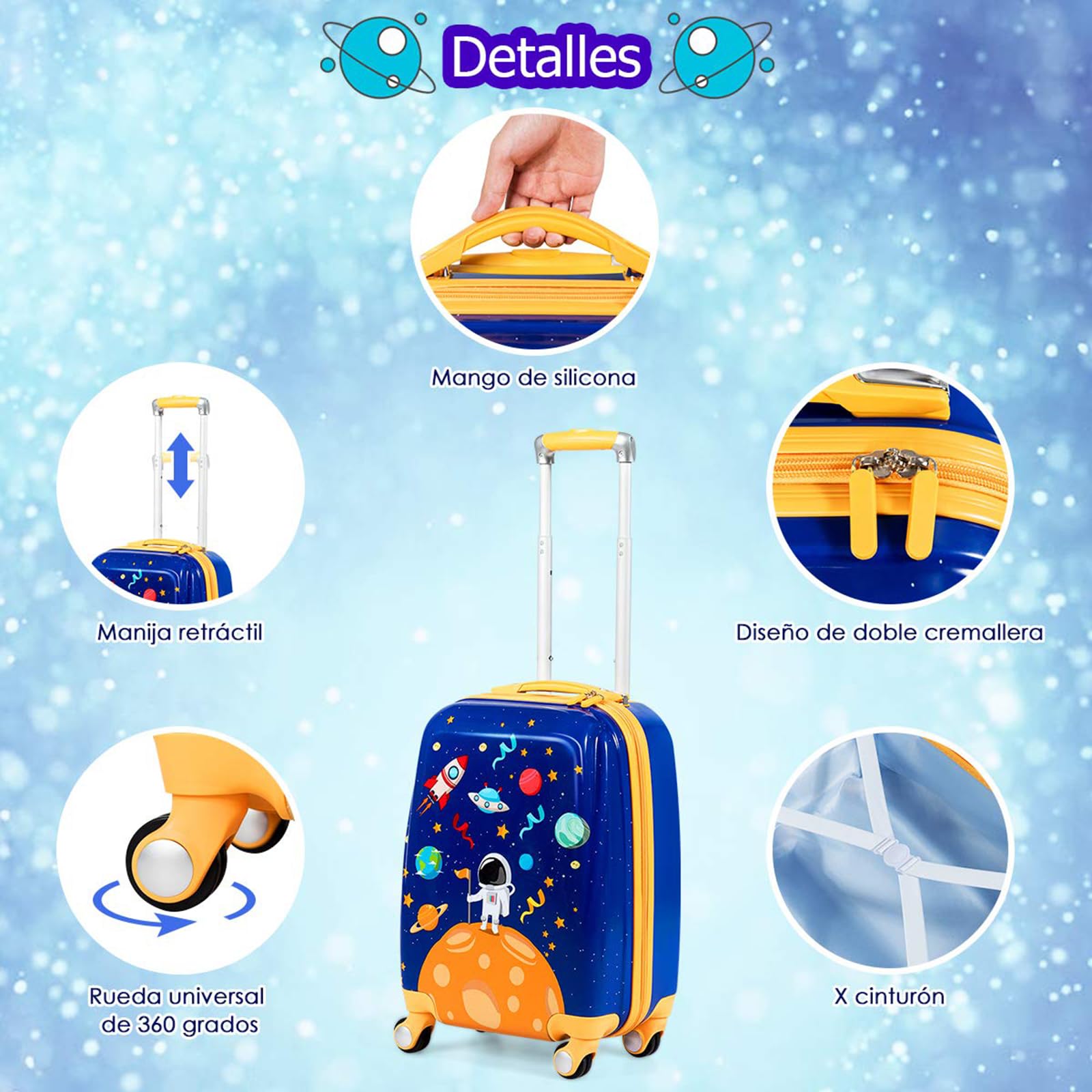 COSTWAY Maleta Infantil Niños, Equipaje de Viaje con Mochila, Equipaje Infantil con Ruedas Universales y Mango Ajustable, Juego de Mochila y Maleta Cabina Trolley