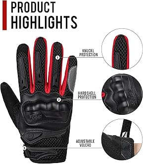 IRON JIA'S Motorcycle Gloves for Men and Women - Motorbike Powersports Racing Gloves with Hard Knuckle Touchscreen for BMX ATV MTB Riding (Red L)